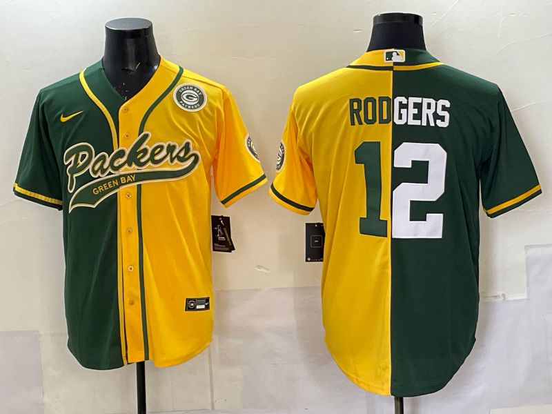 Men 2025 Green Bay Packers #12 Rodgers Green yellow Joint Name Nike Limited NFL Jersey style 006